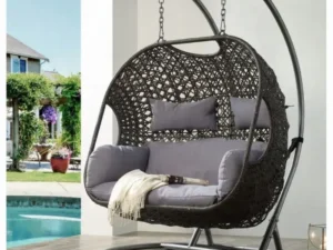 Velari Outdoor Wicker Swing Chair with Stand & Cushion
