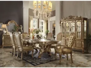 Velari Imperial Extendable Dining Table – Gold Patina & Bone Finish