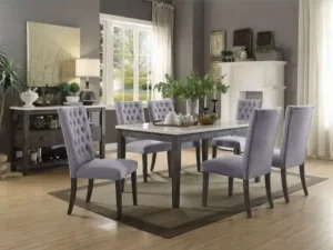 Velari Marbelle Dining Table – White Marble & Gray Oak