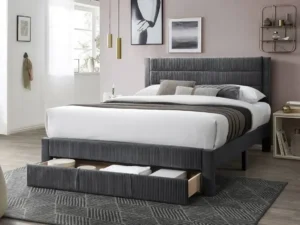 Velari Corduroy Queen Bed – Charcoal Elegance