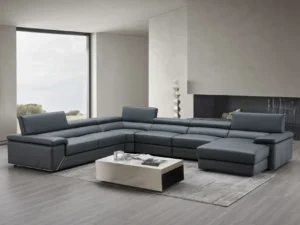 Velari Kobe Premium Leather Sectional – Blue Grey
