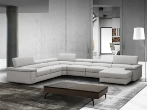 Velari Kobe Premium Leather Sectional – Silver Grey