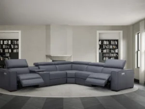 Velari Picasso 6-Piece Motion Leather Sectional – Blue Grey