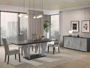 Travertine Modern Dining Set + 6 Dining Chairs