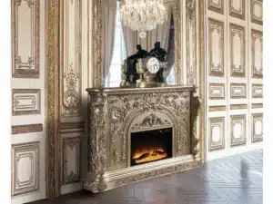 Velari Royal Antique Silver Fireplace Mantel with LED Electric Insert