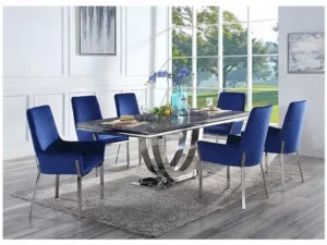 Velari Royale Dining Chairs (Set of 2) – Blue Velvet & Mirrored Silver