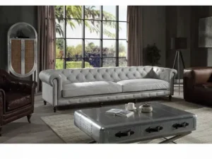 Velari Whitmore Tufted Leather Sofa – Vintage White