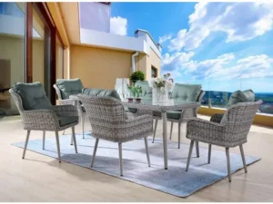 Velari Night Green Outdoor Wicker Sofa Set with Glass Table
