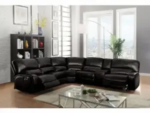 Velari Black Leather-Aire Power Reclining Sectional with USB Ports