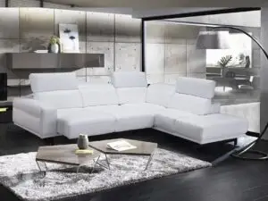 Velari Davenport Leather Sectional Sofa in Snow White