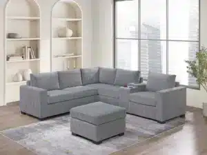 Velari Light Gray Corduroy 4‑Piece Sectional Set with Ottoman