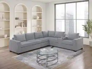 Velari Light Gray Corduroy 4‑Piece Sectional with Console