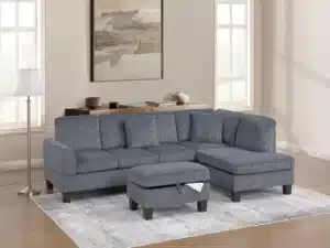 Velari Corduroy 3‑Piece Sectional Sofa with Storage Ottoman
