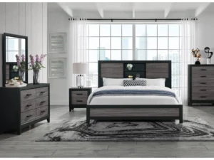 Velari Lisbon Grey‑Black King Bookcase Bed Group