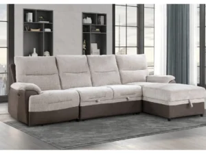 Velari Beige & Brown Power Reclining Sectional with Pull‑Out & USB