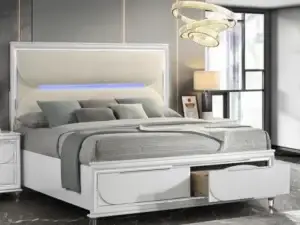 Velari Lumera Boucle Upholstered Bed with LED & Storage – Queen