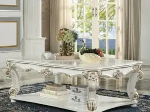 Velari Antique Pearl Scroll-Leg Console Table